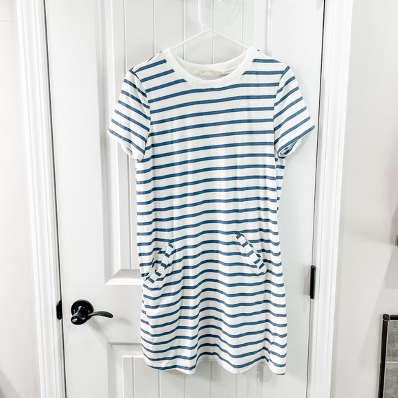 The Impeccable Pig Crew Neck Short Sleeve Navy Striped Shirt Dress Size Small - Picture 1 of 7